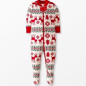 Hanna Andersson Dear Deer Zip Footed Sleeper 50 0-3 Mos Red Reindeer Romper Xmas